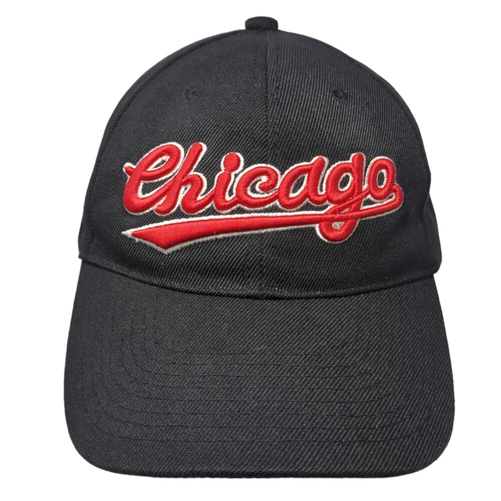 Chicago Strapback Hat Black One Size Embroidered Spell Out Adjustable
